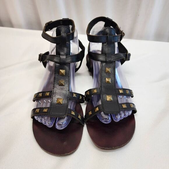 Steve Madden Size 11 Black Leather Studded Gladiator Sandals - Picture 2 of 9